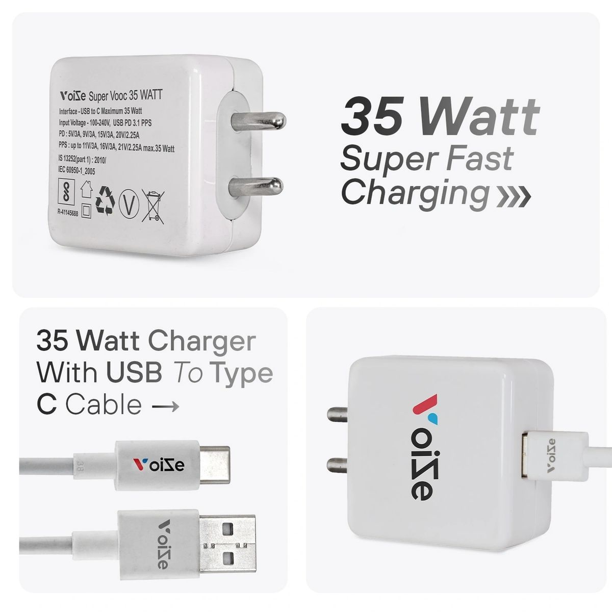 Voize 35 Watt Supervooc Fast charger With USB to Type C Cable (5)